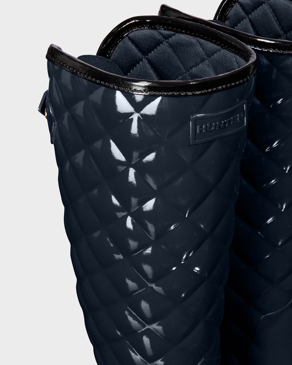 Hunter Refined Adjustable Quilted Gloss Tall Rain Boots - Sale Womens Navy - LZHWFD265